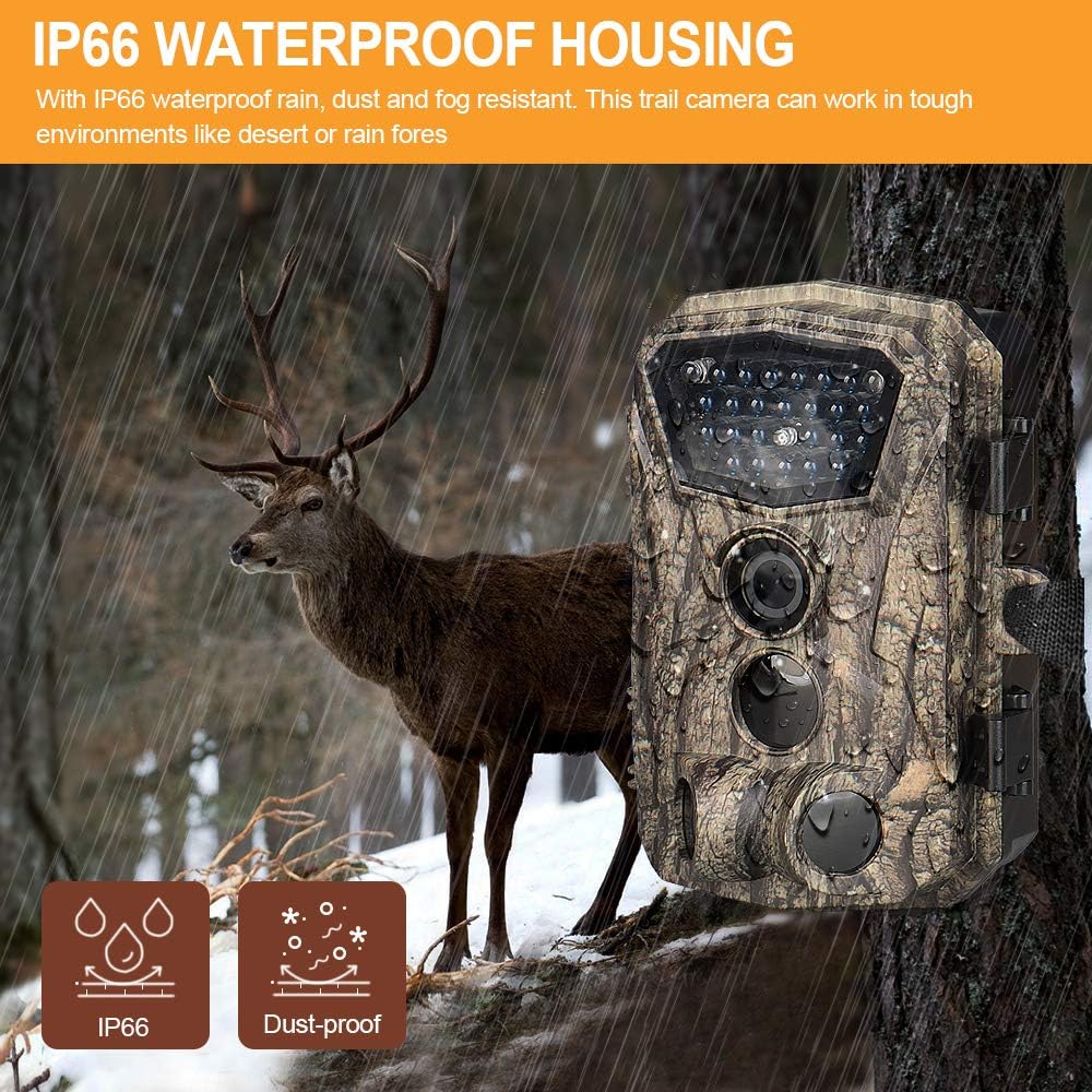 Mini Trail Camera 1080P HD Waterproof Wildlife Scouting Hunting Cam with 120° Wide Angle Lens and Night Vision 2.4” LCD IR LEDs 18MP IP66 H24537