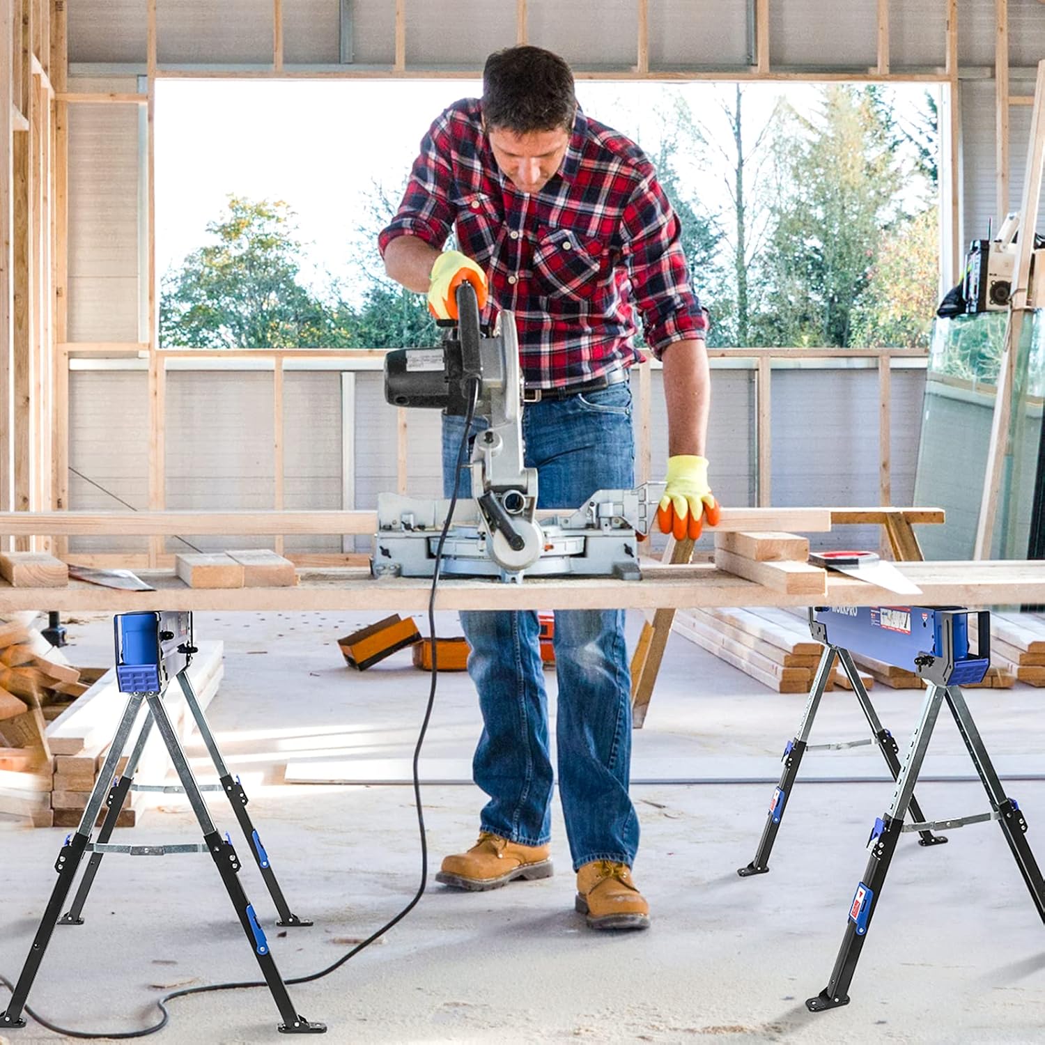Folding Sawhorse 2-Pack Adjustable Heavy Duty 3000 lbs Load Capacity O375