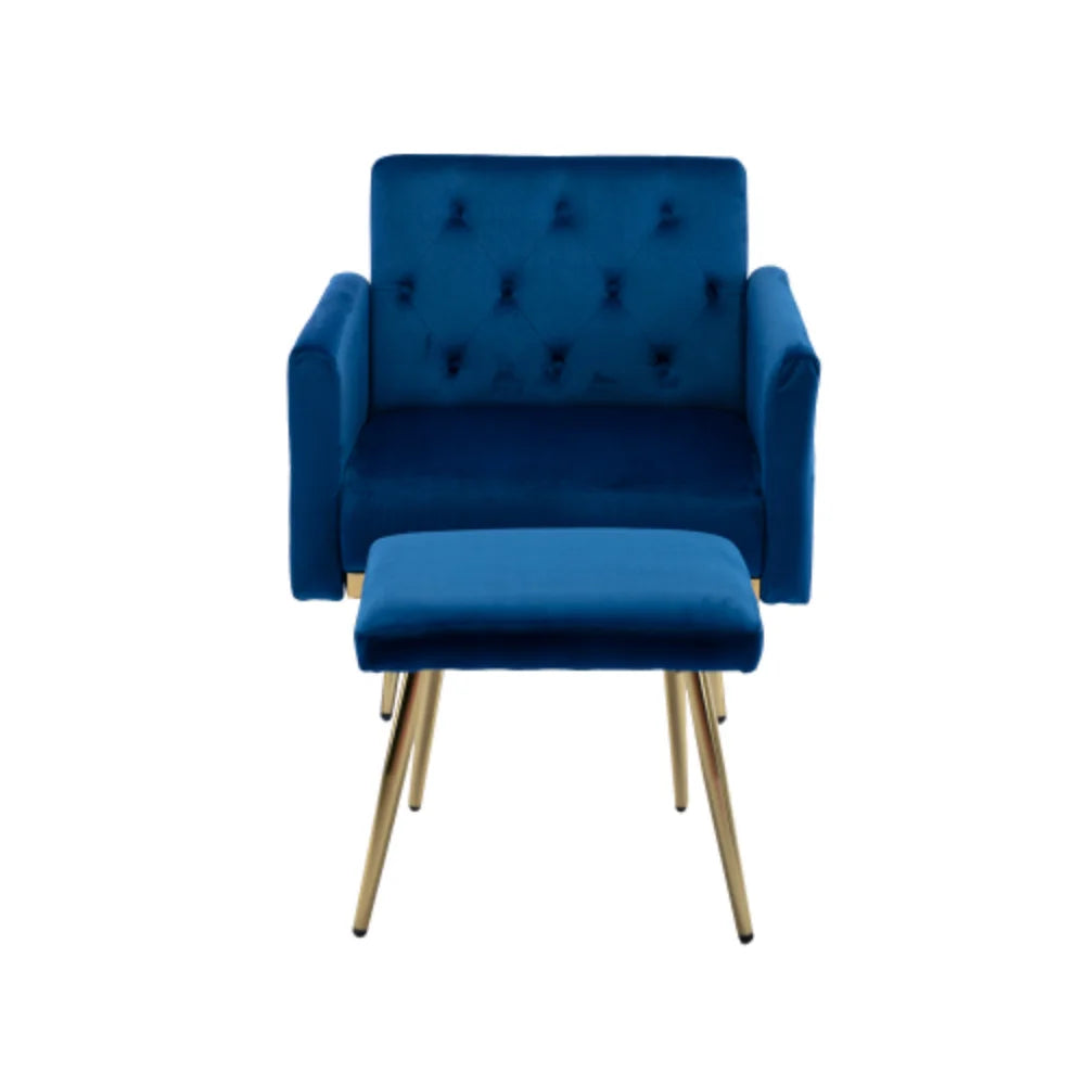 Navy Velvet Accent Chair with Ottoman Q400