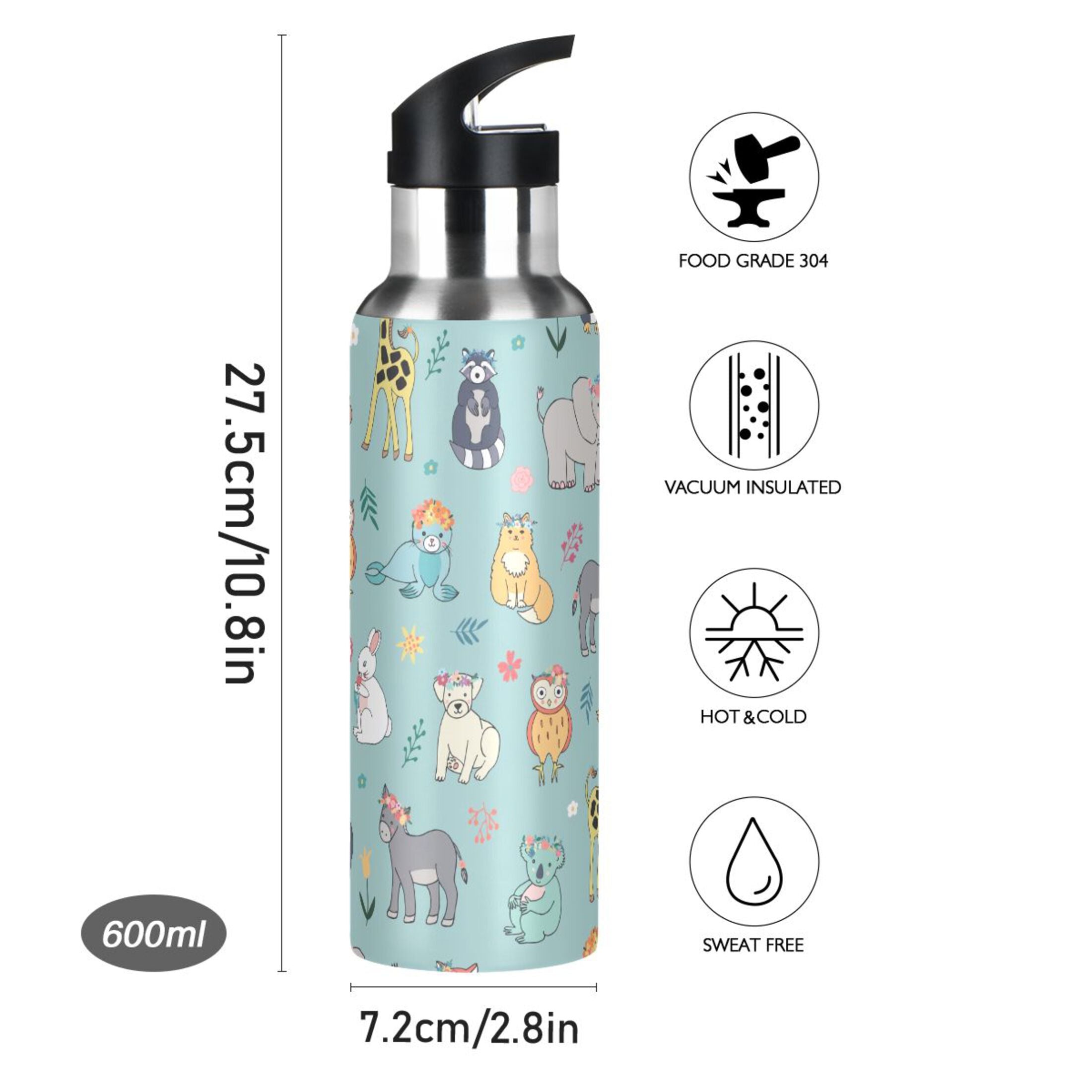 Green Stainless Steel Vacuum Insulated Water Bottle with Straw Lid 20 OZ S529
