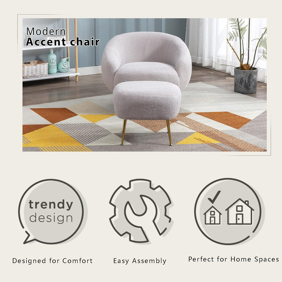 Teddy Short Plush Particle Velvet Accent Chair With Ottoman A19509
