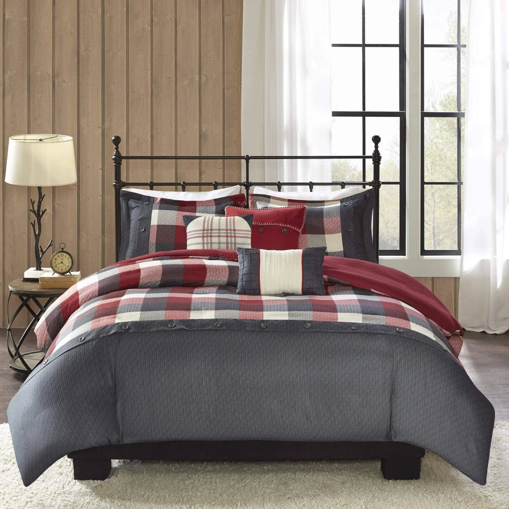6 Piece Herringbone Duvet Cover Set Red King/Cal King P716