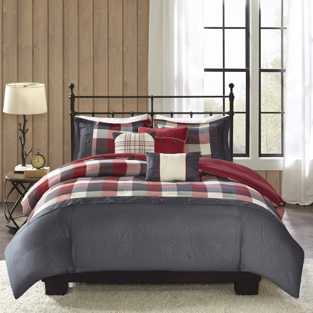 6 Piece Herringbone Duvet Cover Set Red King/Cal King P716