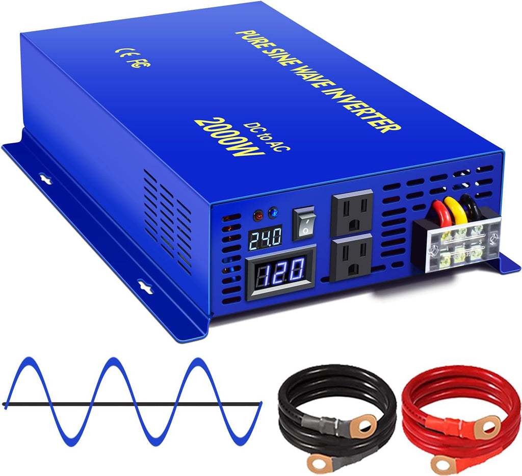2000W Pure Sine Wave Power Inverter 24V DC to AC 120V with 15ft Remote Switch F716221