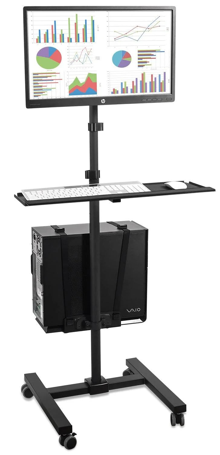 Black Mobile Cart with Monitor Mount and CPU Holder N455