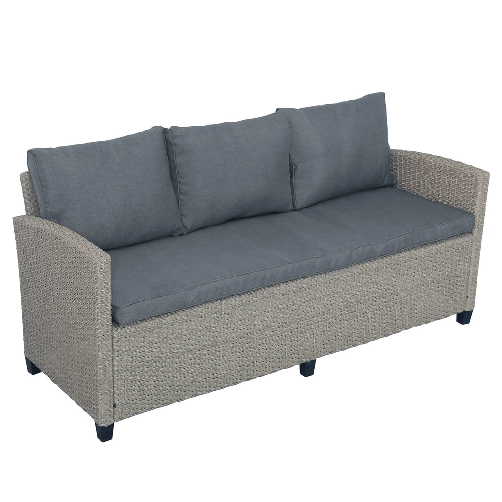 6pcs Outdoor Rattan Wicker Patio Furniture Set with Grey Cushion U884