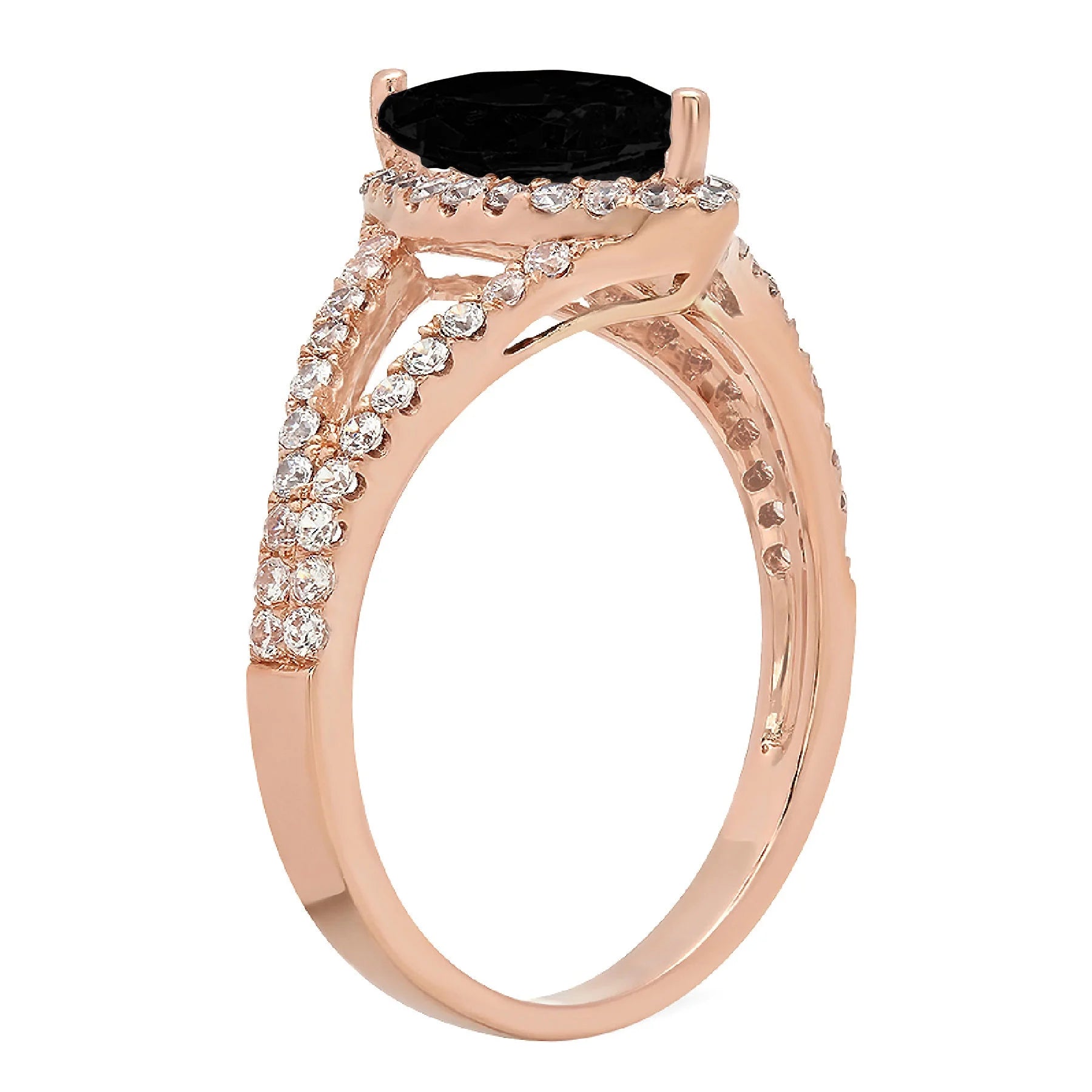 Marquise Cut Black Onyx 14k Rose Gold Halo Ring Size 5.75 S134477