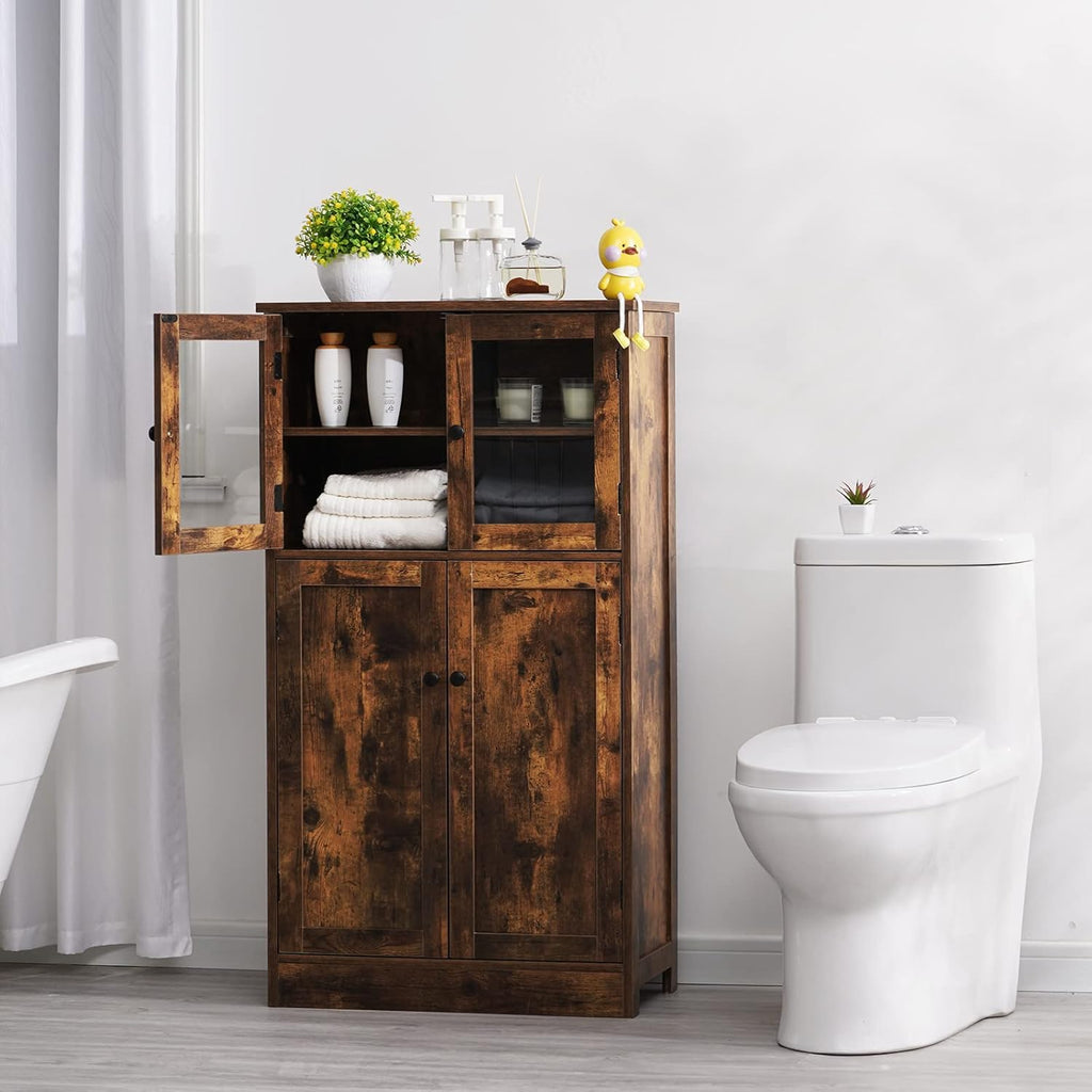 Rustic Brown Freestanding Storage Cabinet with Glass Door and Adjustable Shelf V28557