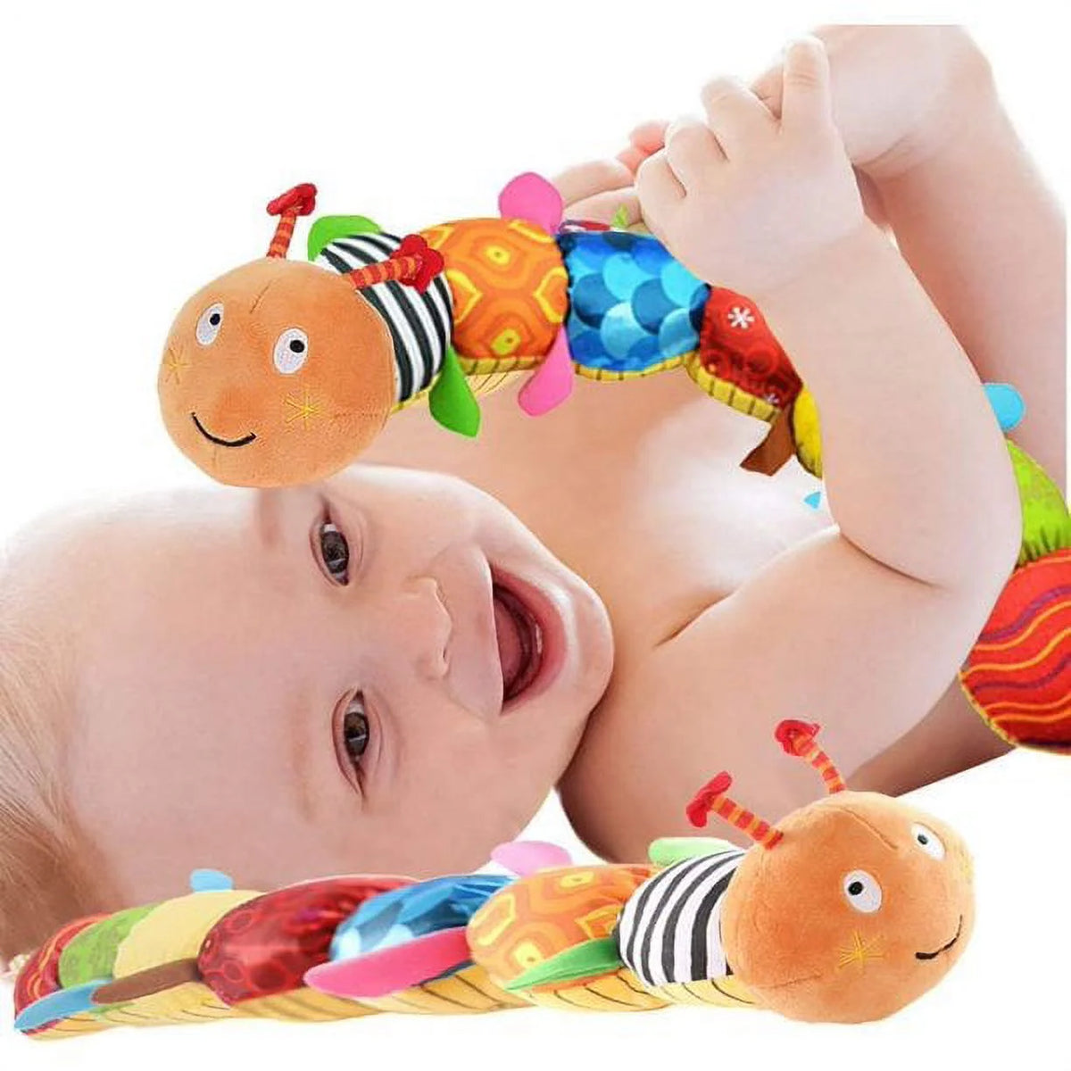 Multicolor Sensory Stuffed Animal Crinkle Toy with Bells and Rattles D44955