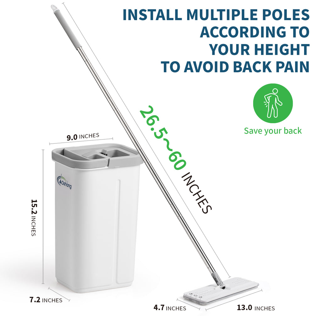 Flat Floor Mop and Bucket Set with 2 Washable Microfiber Pads Y228