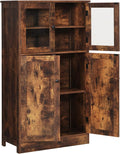 Rustic Brown Freestanding Storage Cabinet with Glass Door and Adjustable Shelf V28557