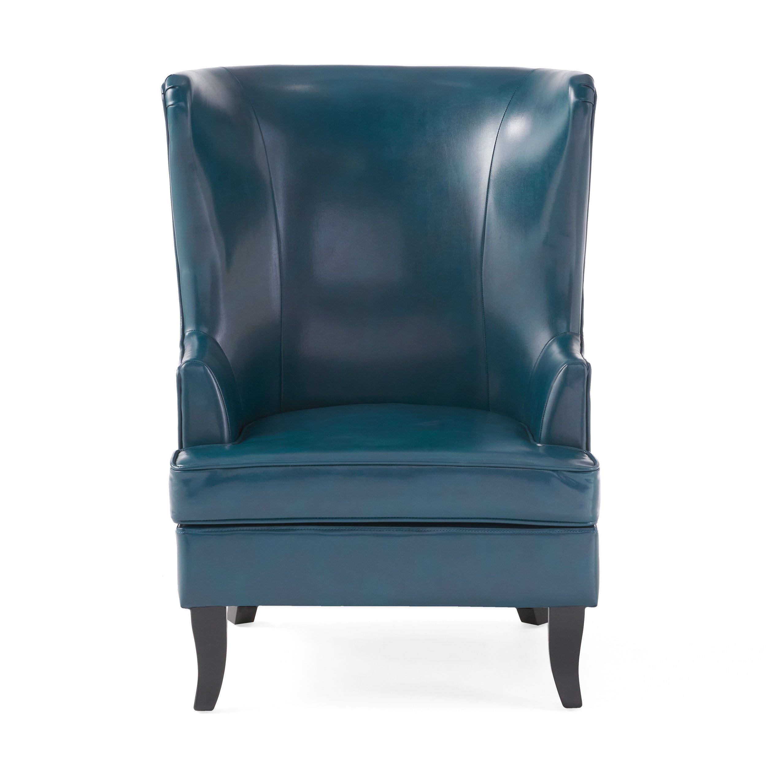 Teal and Matte Black Bonded Leather Wingback Club Chair E4571