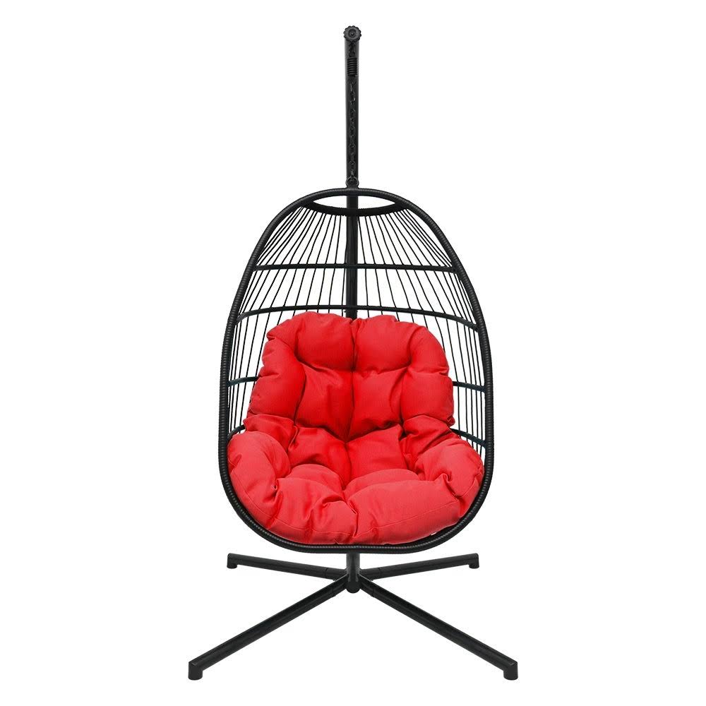 Blue Wicker Hanging Swing Chair with Cushion and Stand F9119
