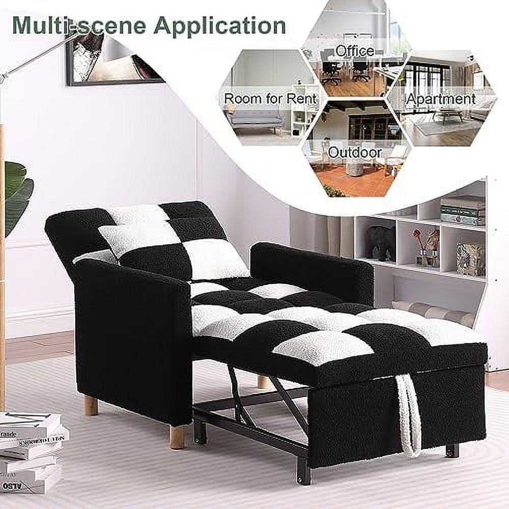 Convertible Chair Bed 3-in-1 Sleeper Single Sofa Chair Bed with Pillow Adjustable Backrest Recliner with Soft Teddy Fabric Pull Out Sleeper Bed U382105