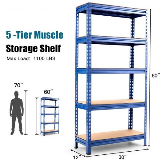 Blue 5-Tier Steel Heavy Duty Storage Shelving Unit K3199