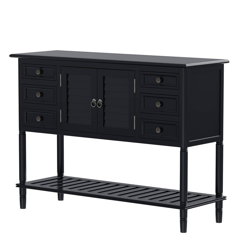 Black Console Table with 6 Drawer and 1 Cabinet and 1 Shelf P9649