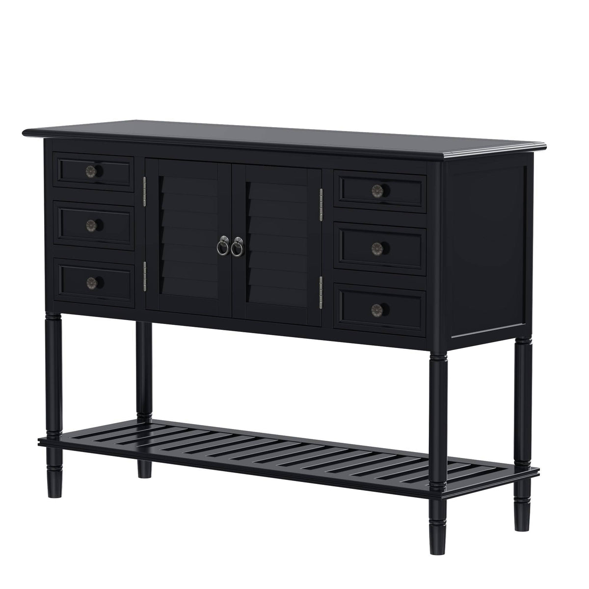 Black Console Table with 6 Drawer and 1 Cabinet and 1 Shelf P9649