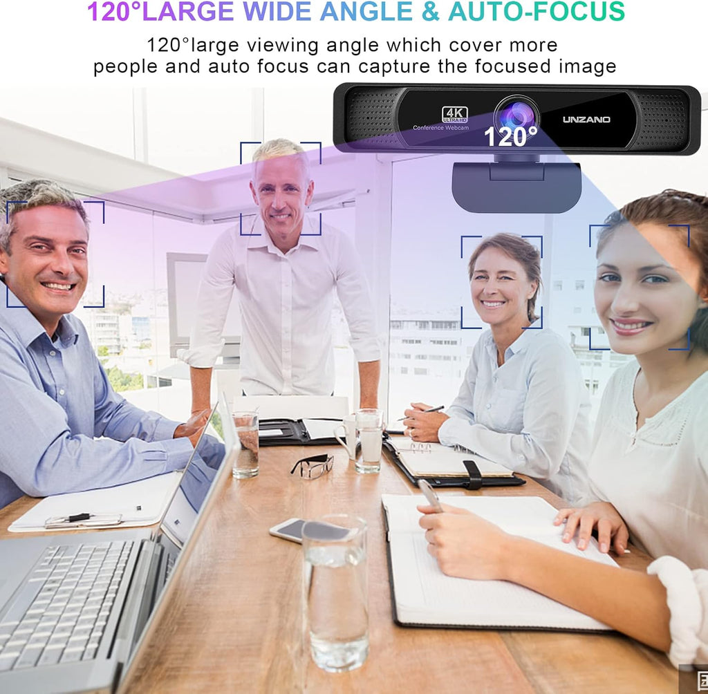 4K Webcam with Remote Control, Auto-Focus 120° Wide Angle, Dual Noise Reduction Mics N1487