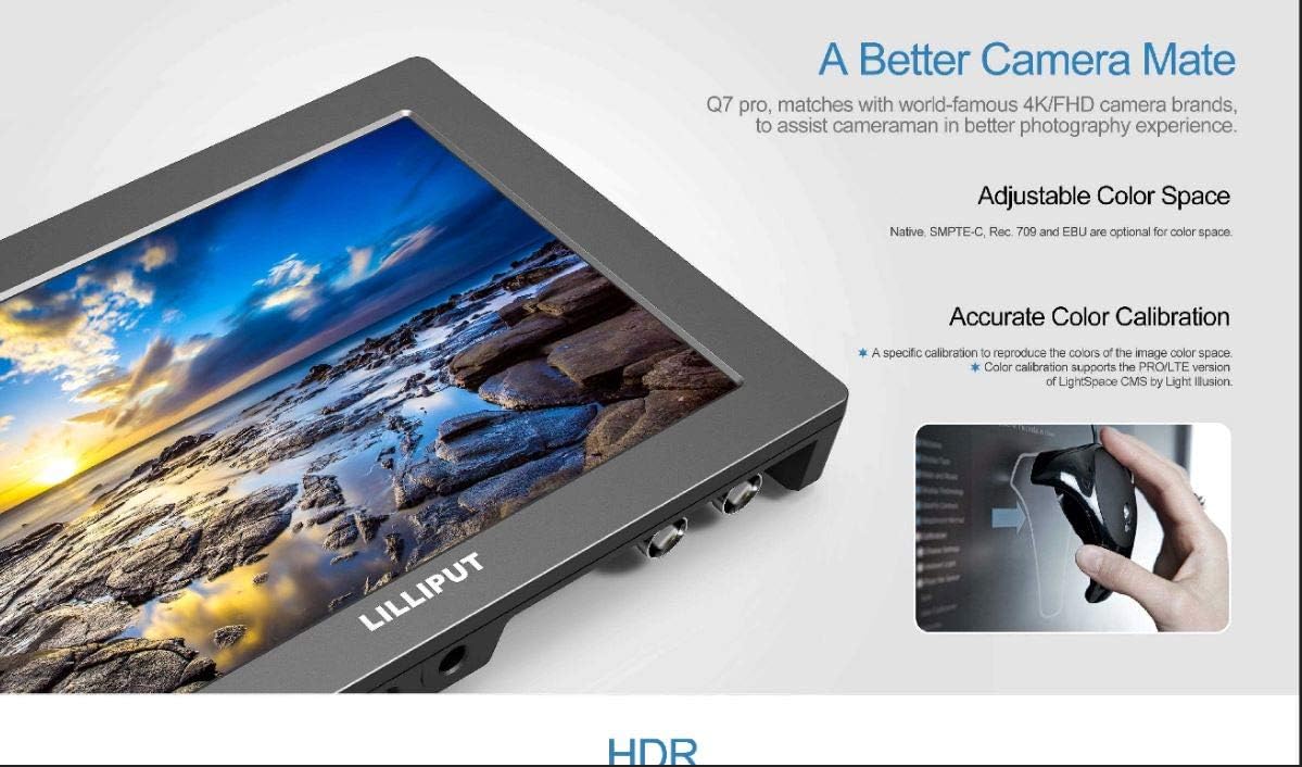 7 Q7 Pro Field Monitor 1920x1200 Metal with HDR 3D-LUT SDI/HDMI Cross Conversion Waveform Peaking Precise Color Calibration Gamma Adjustment + Pisen LP-E6 Battery D80737