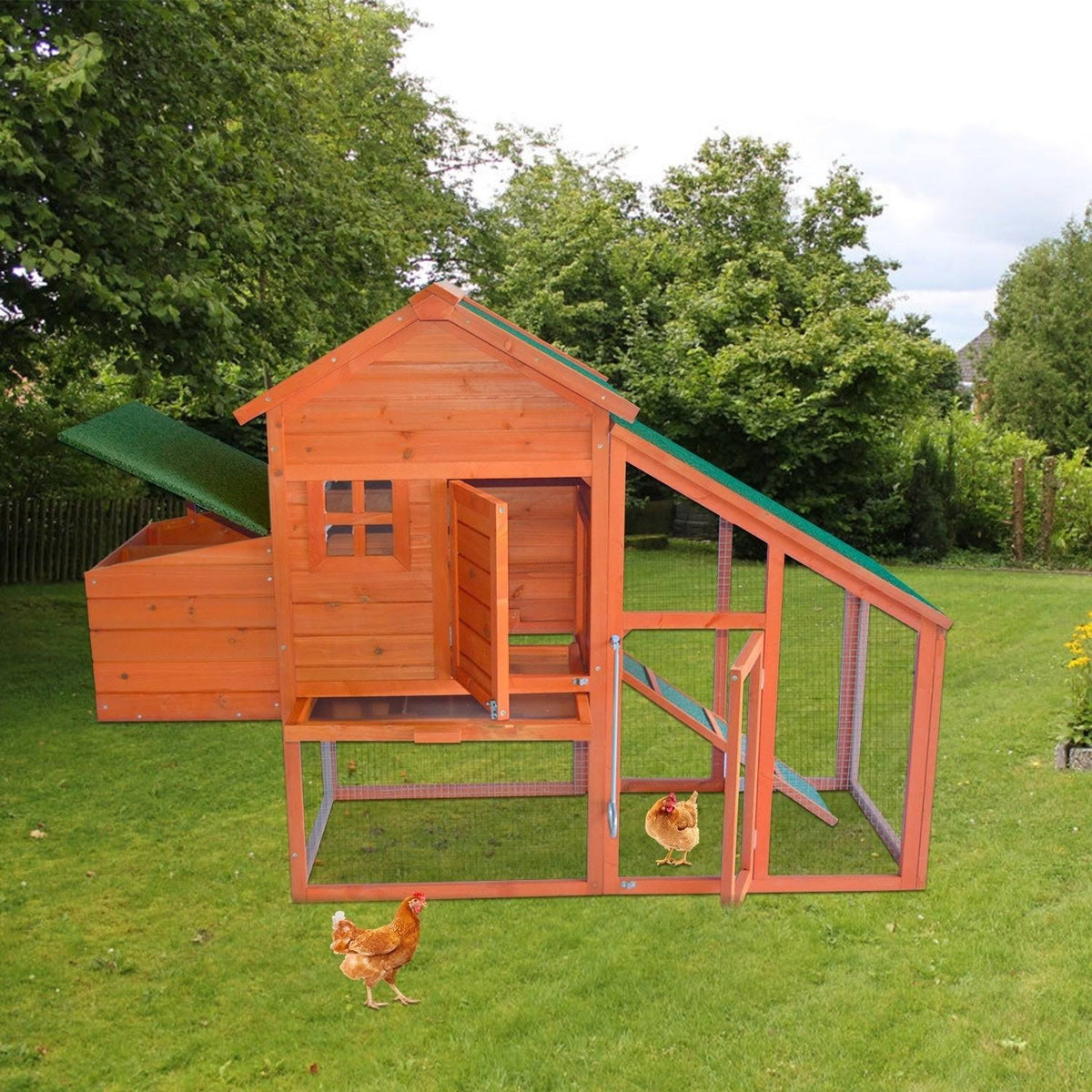 Large Wooden Chicken Coop with Outdoor Runs U403372
