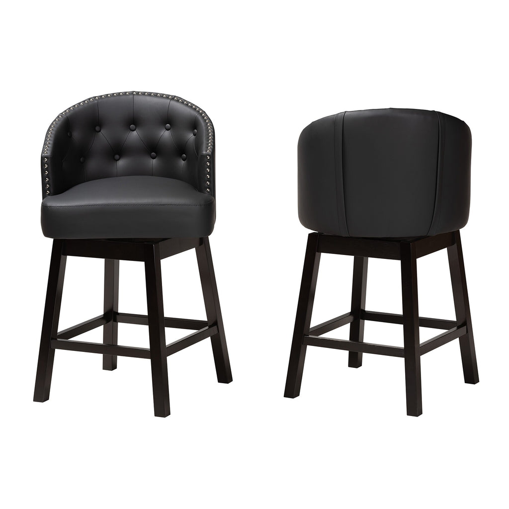 Faux Leather and Wood Swivel Counter Stool Set-2PC Tan, Espresso Brown G40350