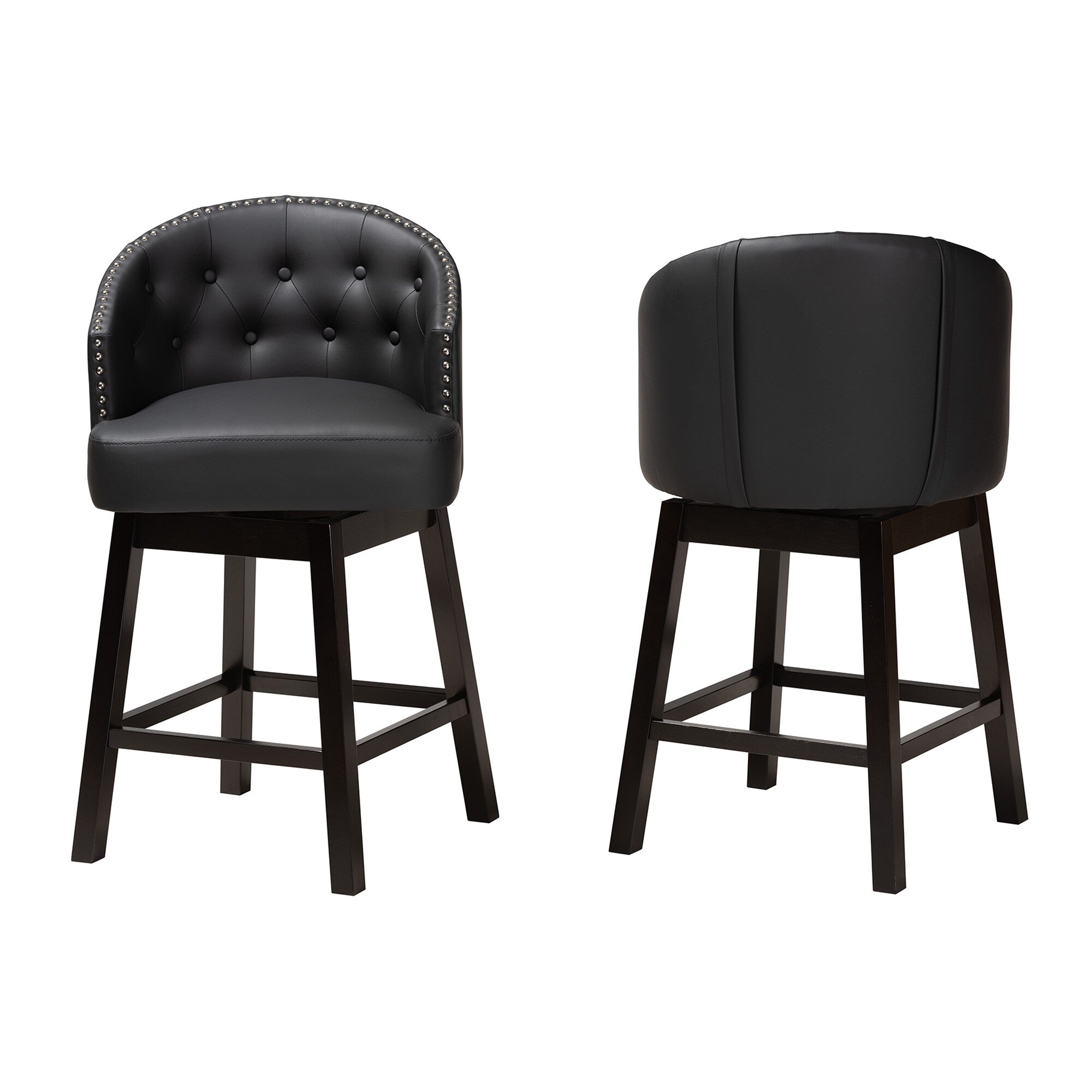 Faux Leather and Wood Swivel Counter Stool Set-2PC Tan, Espresso Brown G40350