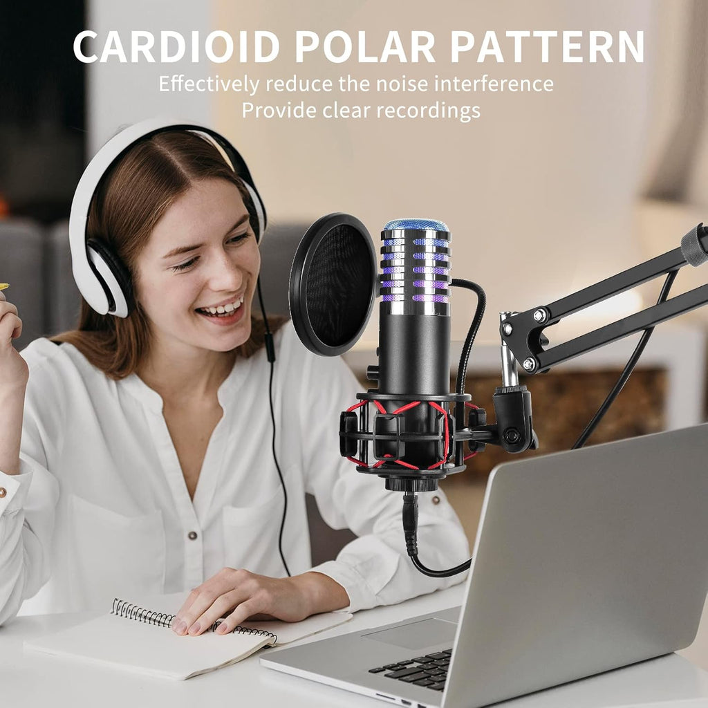 Red Condenser Streaming Microphone Kit with Boom Arm Stand Pop Filter M89813