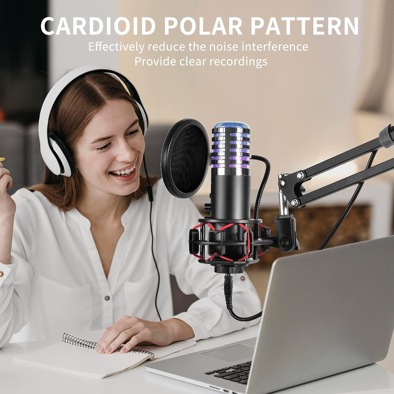 Red Condenser Streaming Microphone Kit with Boom Arm Stand Pop Filter M89813