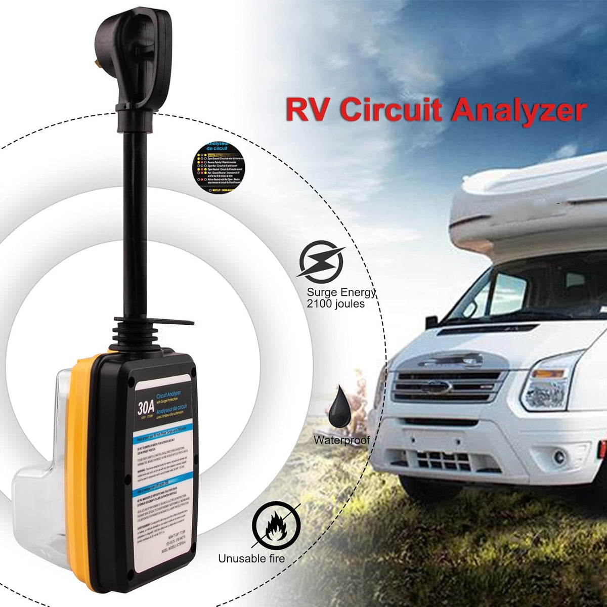 30 Amp Surge Protector for RV with Waterproof Cover and LED Indicator T6654