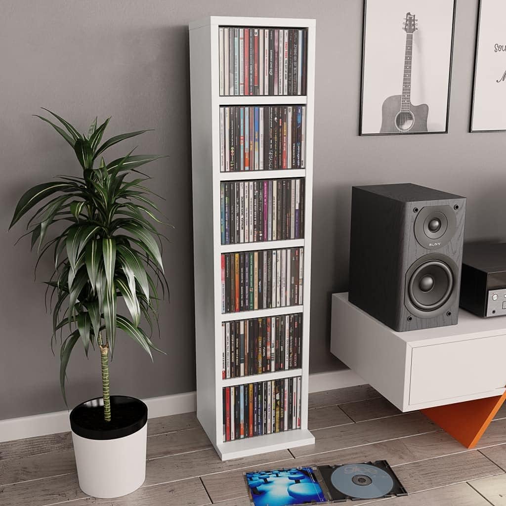 White and Sonoma Oak 8.3x9x34.6 Chipboard CD Cabinet Pack of 2 D398