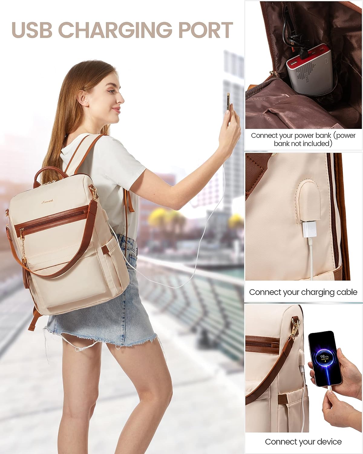 15.6" Laptop Backpack with USB Port Convertible Daypack U990