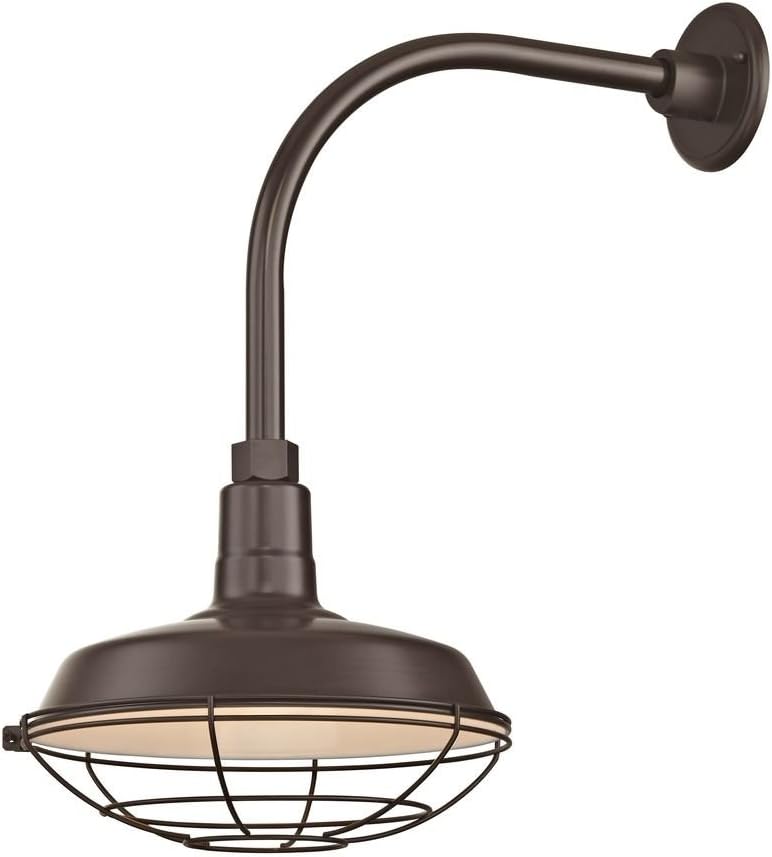 Bronze Gooseneck Barn Light with 12 Caged Shade B3182