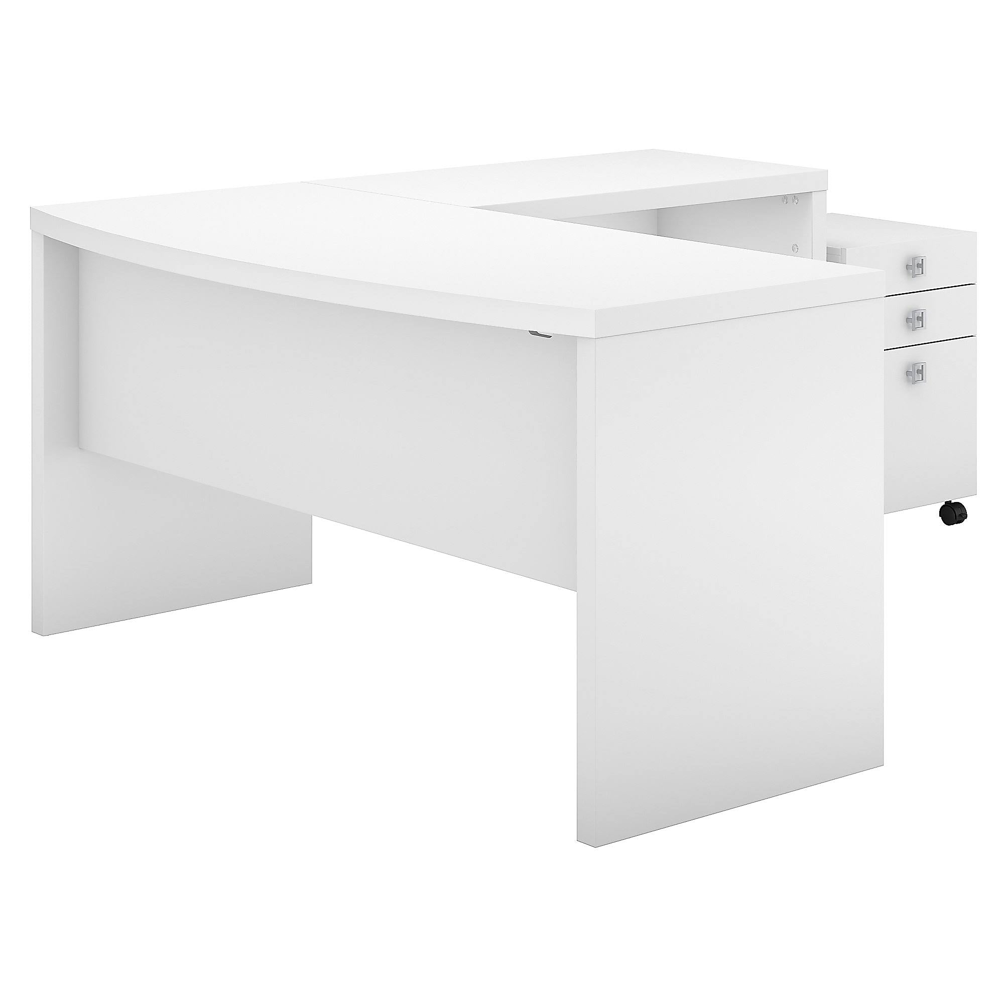 Pure White L Shaped Desk with Mobile File Cabinet M7276