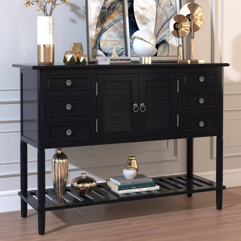 Black Console Table with 6 Drawer and 1 Cabinet and 1 Shelf P9649