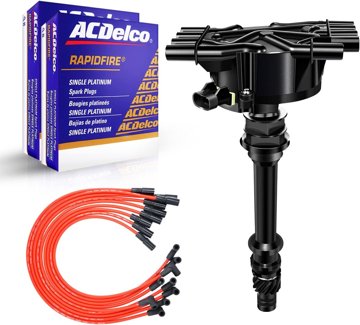 Ignition Distributor with 8pcs Platinum Spark Plugs and Wires Set for V8 5.7L 5.0 S48010