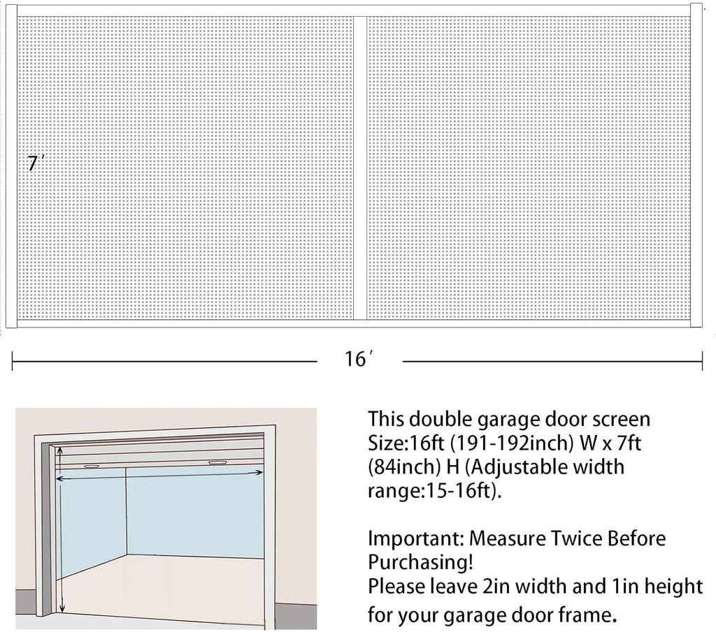 16x7Ft White Magnetic Closure Fiberglass Mesh Screen Door D2385
