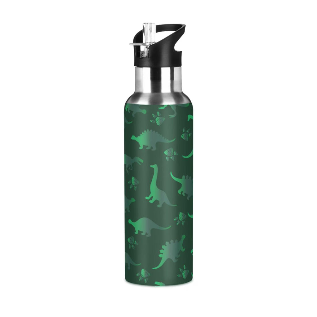 Green Dinosaur Pattern Stainless Steel Insulated Water Bottle with Straw Lid L831563