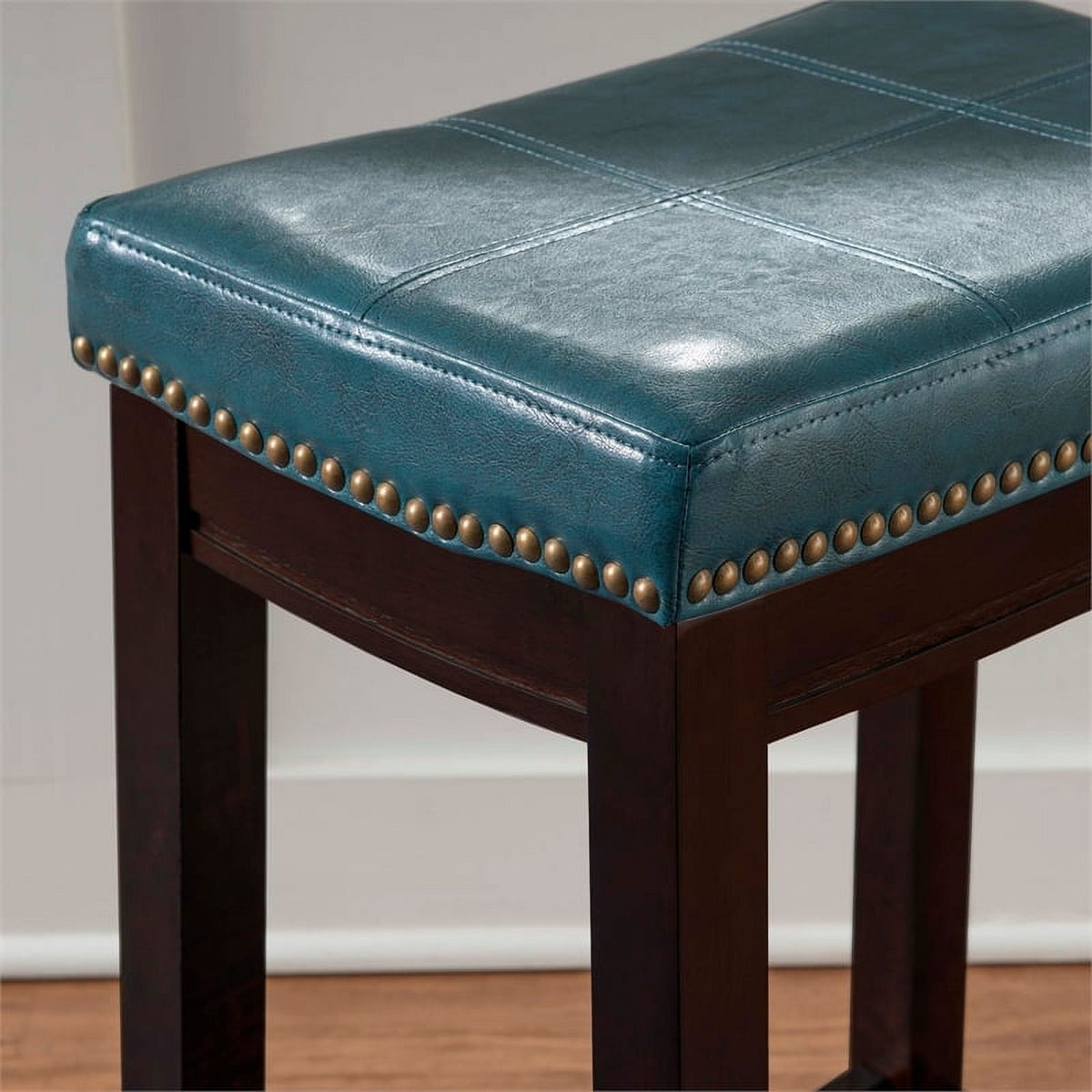 Blue Wood Faux Leather Counter Stool O944