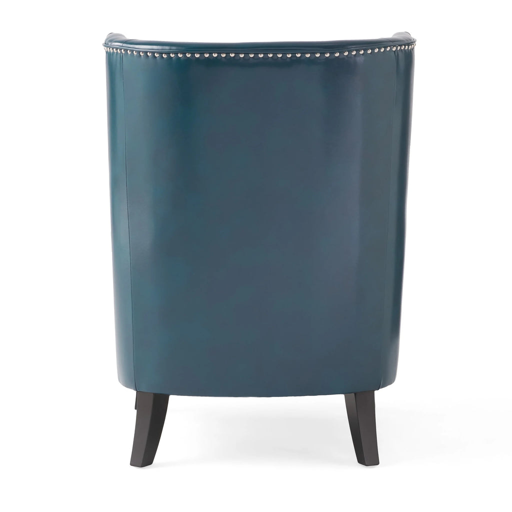 Teal and Matte Black Bonded Leather Wingback Club Chair E4571