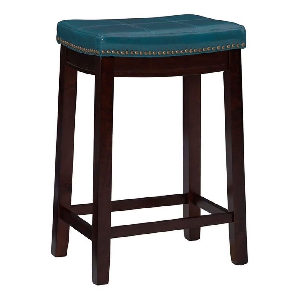 Blue Wood Faux Leather Counter Stool O944