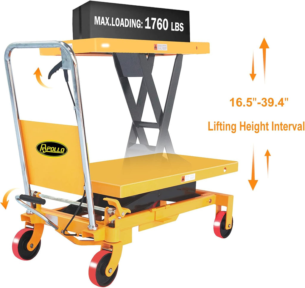 Single Scissor Hydraulic Lift Table/Cart 1760lbs Capacity 39.4 Lifting Height D629