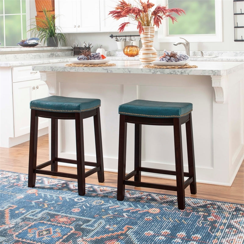 Blue Wood Faux Leather Counter Stool O944