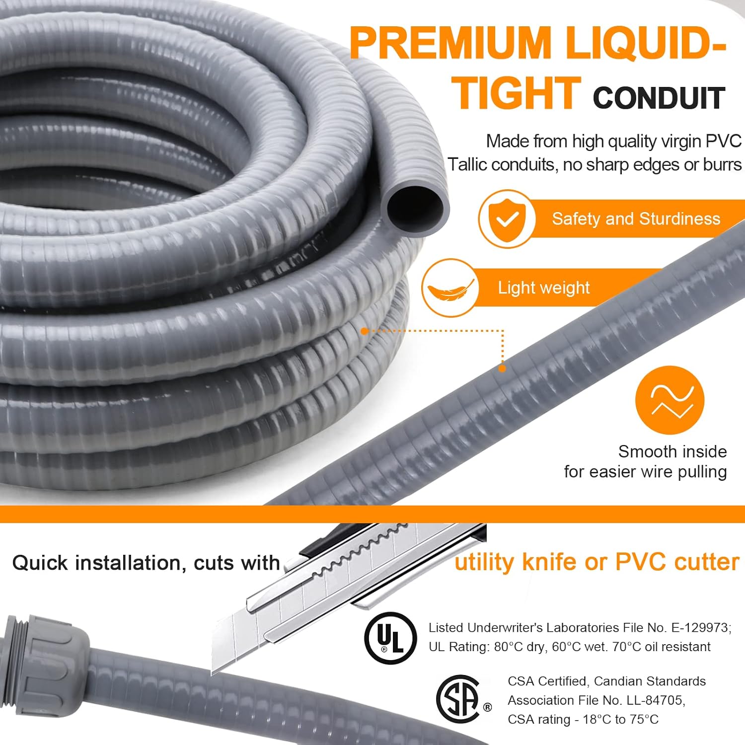 1 in. 100ft Flexible Non Metallic Liquid Tight Electrical Conduit Kit with 5 Straight and 3 Angle Fittings Q6166