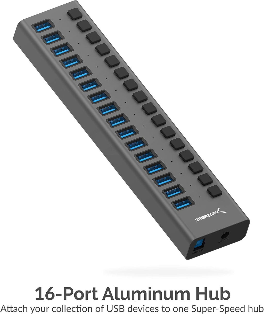 16-Port USB 3.0 Data Hub and Charger with Individual Switches Q4324