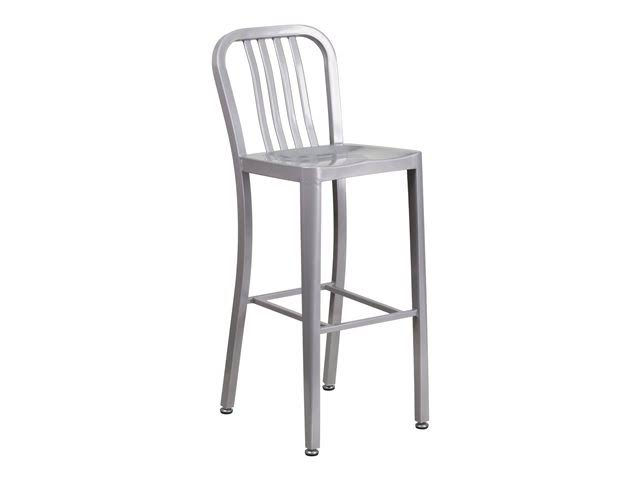 2 Pack 30x22 High Silver Metal Barstool with Vertical Slat Back G28739