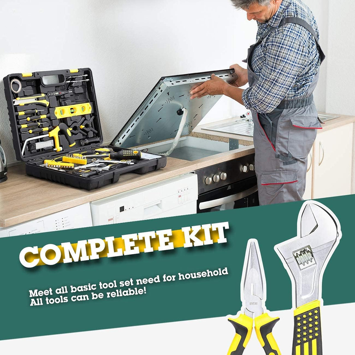 218-Piece Hand Tool Set with Solid Carrying Tool Box G398