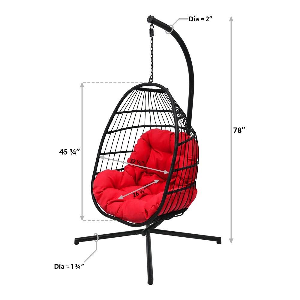 Blue Wicker Hanging Swing Chair with Cushion and Stand F9119