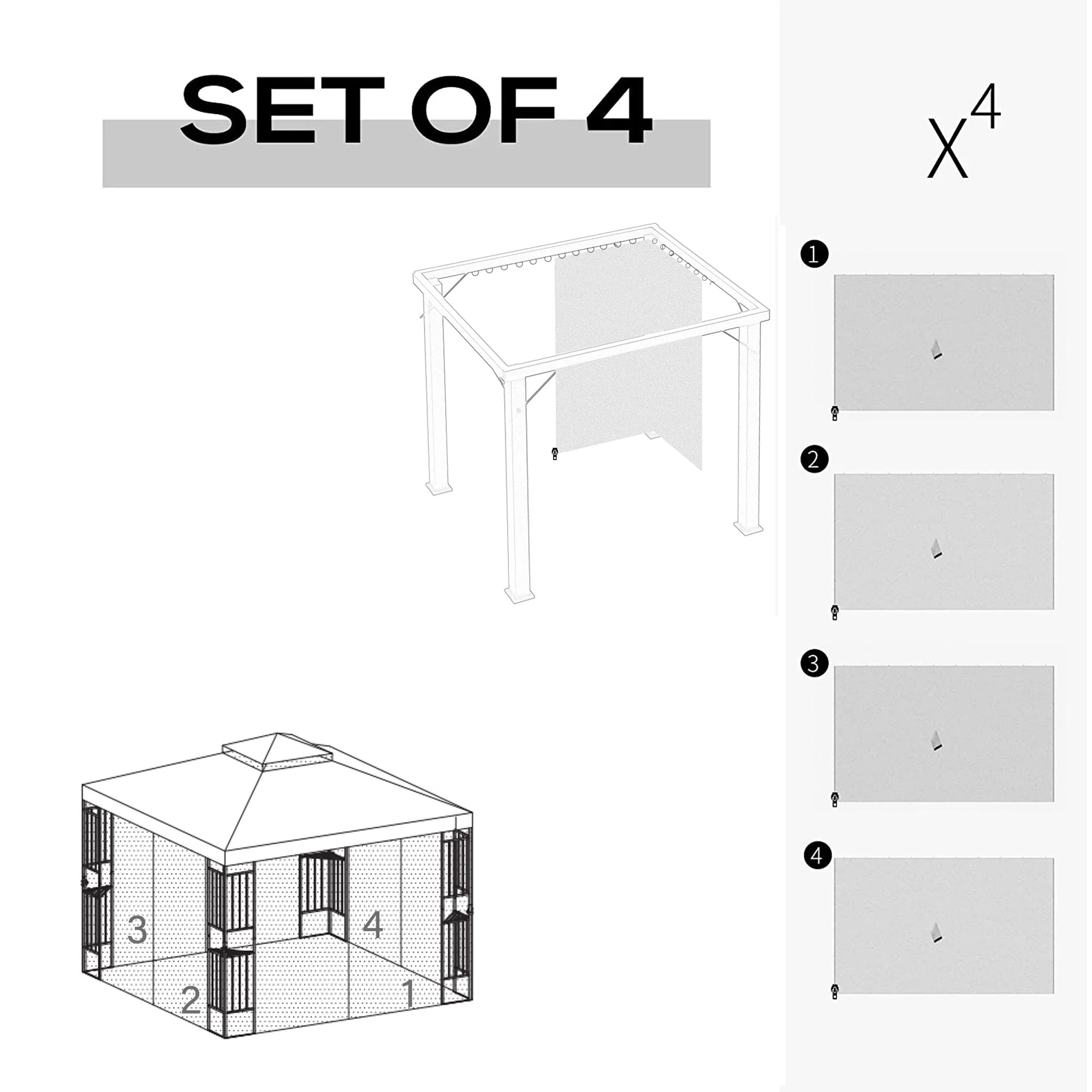 10x12 Ft 4-Side Gazebo Sidewall with Zippers H7231