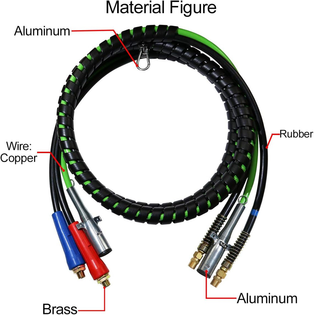 15ft 3 in 1 ABS & Power Air Line Hose Wrap 7 Way Electrical Cable with Handle Grip V461489
