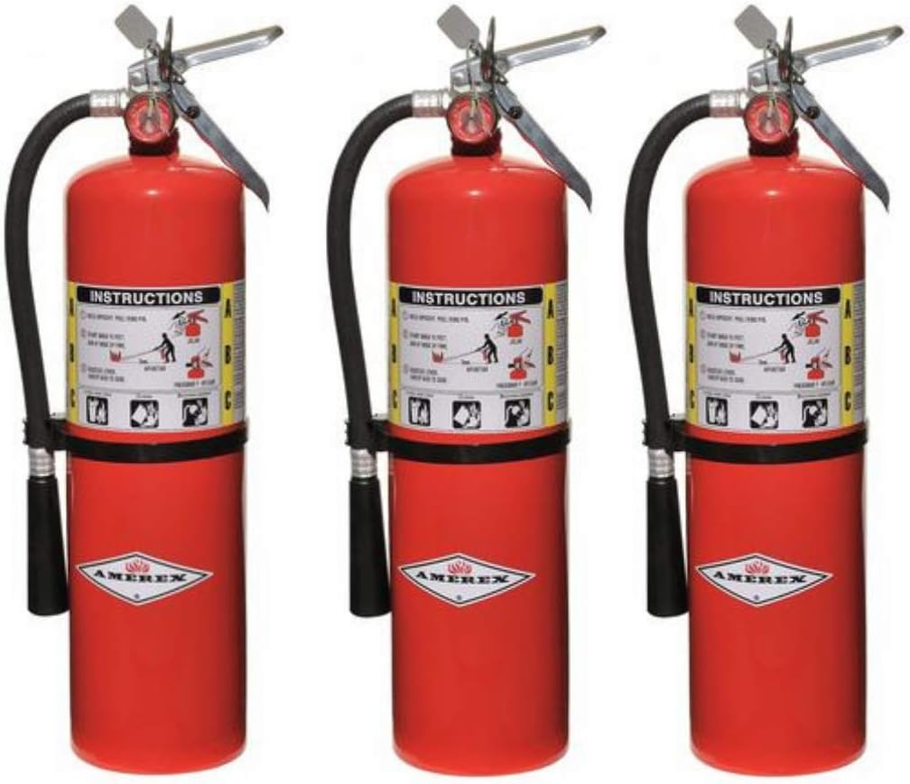 10 Pound ABC Dry Chemical Steel Multi-Purpose Fire Extinguisher with Anodized Aluminum Valve, Wall Bracket, Hose and Nozzle (3 Pack) D528